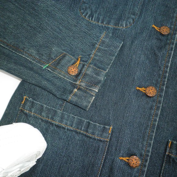 RARE Vintage OSHKOSH Dark Denim Chore Coat 90's Barn Utility Jacket S - Picture 3 of 7